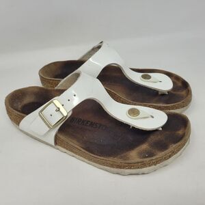 Birkenstock Sandals Womens EU36 US5 Gizeh White Birko-Flor Patent Slides